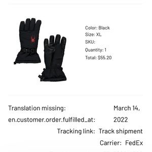 Spyder kids gloves XL